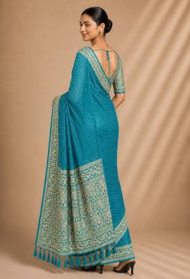 Firozi color smart chiffon designer wevon jacquard designer partywear saree 2