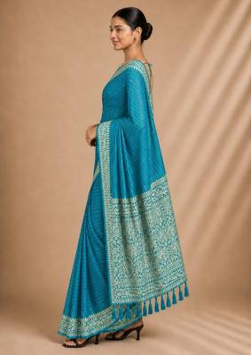 Firozi color smart chiffon designer wevon jacquard designer partywear saree 4