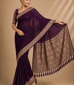 Wine color smart chiffon designer wevon jacquard designer partywear saree