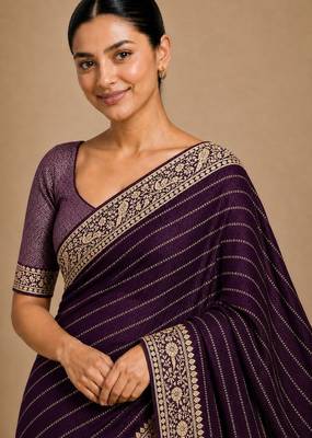 Wine color smart chiffon designer wevon jacquard designer partywear saree 3