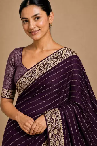 Wine color smart chiffon designer wevon jacquard designer partywear saree