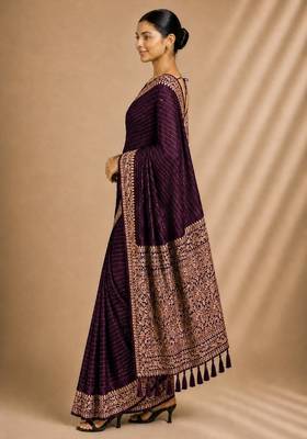 Wine color smart chiffon designer wevon jacquard designer partywear saree 4