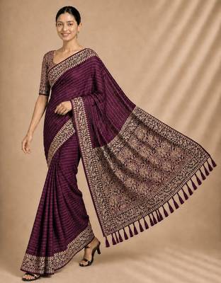 Wine color smart chiffon designer wevon jacquard designer partywear saree 5