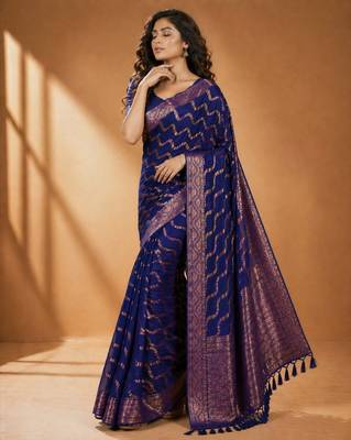 Blue color designer wevon jacquard designer chiffon fabric traditional rich saree 4