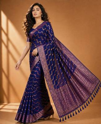 Blue color designer wevon jacquard designer chiffon fabric traditional rich saree 5