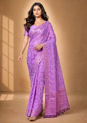 Pink color designer wevon jacquard designer chiffon fabric traditional rich saree 1