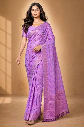 Pink color designer wevon jacquard designer chiffon fabric traditional rich saree