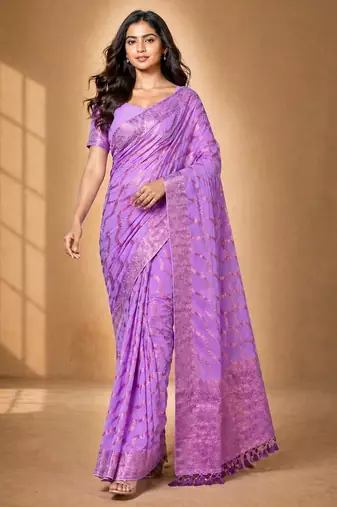 Pink color designer wevon jacquard designer chiffon fabric traditional rich saree