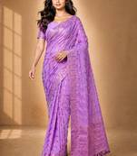 Pink color designer wevon jacquard designer chiffon fabric traditional rich saree