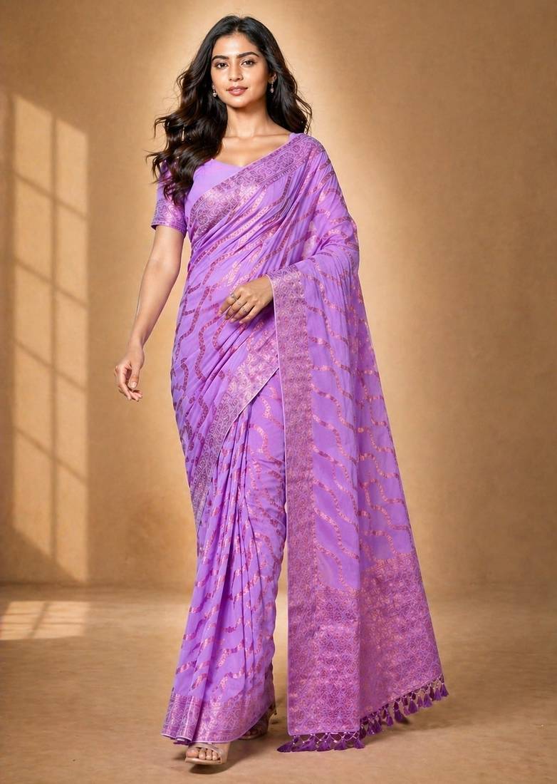 Pink color designer wevon jacquard designer chiffon fabric traditional rich saree