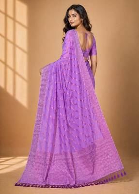 Pink color designer wevon jacquard designer chiffon fabric traditional rich saree 2