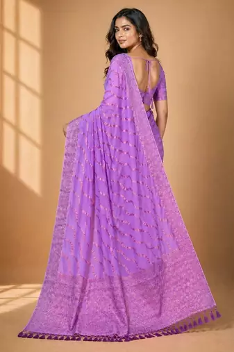 Pink color designer wevon jacquard designer chiffon fabric traditional rich saree