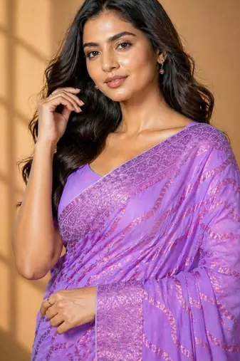 Pink color designer wevon jacquard designer chiffon fabric traditional rich saree