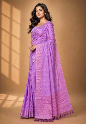 Pink color designer wevon jacquard designer chiffon fabric traditional rich saree 4