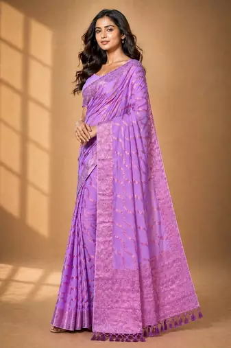 Pink color designer wevon jacquard designer chiffon fabric traditional rich saree