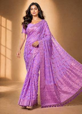 Pink color designer wevon jacquard designer chiffon fabric traditional rich saree 5