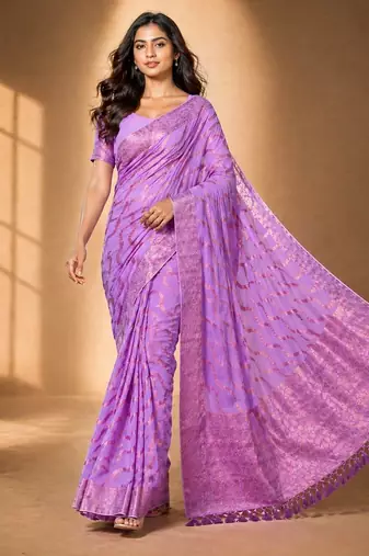 Pink color designer wevon jacquard designer chiffon fabric traditional rich saree