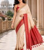 Cream color designer wevon jacquard designer crepe fabric traditional rich saree