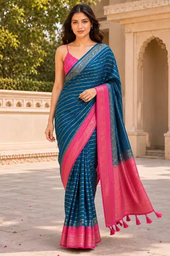 Teal color designer wevon jacquard designer crepe fabric traditional rich saree