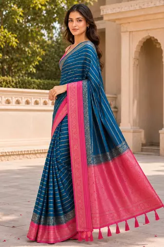 Teal color designer wevon jacquard designer crepe fabric traditional rich saree