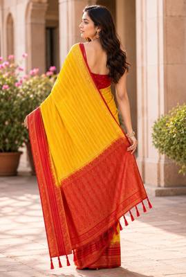 Yellow color designer wevon jacquard designer crepe fabric traditional rich saree 2