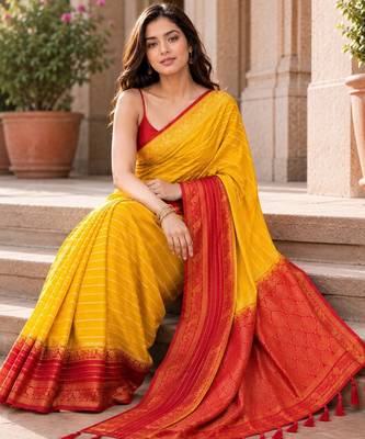 Yellow color designer wevon jacquard designer crepe fabric traditional rich saree 5