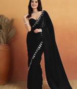 Black color smart designer lace border organza fabric partywear organza saree