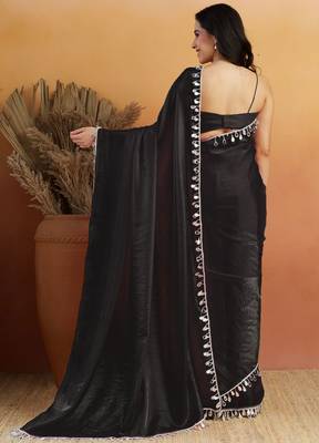 Black color smart designer lace border organza fabric partywear organza saree 2