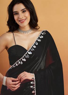 Black color smart designer lace border organza fabric partywear organza saree 3