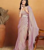 Light purple color smart designer lace border organza fabric partywear organza saree