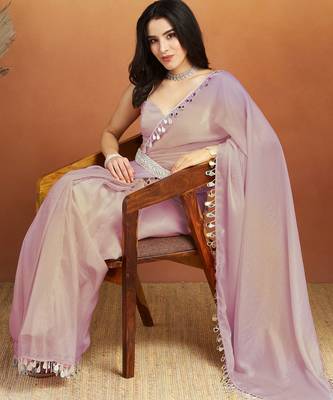 Light purple color smart designer lace border organza fabric partywear organza saree 4