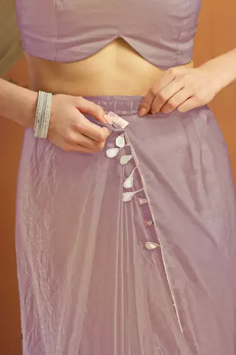 Light purple color smart designer lace border organza fabric partywear organza saree