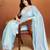 Sky blue color smart designer lace border organza fabric partywear organza saree
