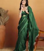 Green color smart designer lace border organza fabric partywear organza saree