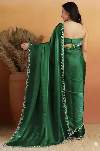 Green color smart designer lace border organza fabric partywear organza saree