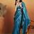 Teal color smart designer lace border organza fabric partywear organza saree