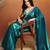 Teal color smart designer lace border organza fabric partywear organza saree