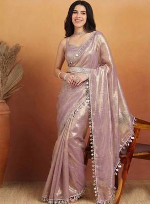 G purple color smart designer lace border organza fabric partywear organza saree 1