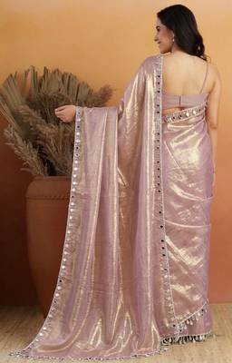 G purple color smart designer lace border organza fabric partywear organza saree 2