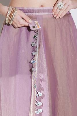 G purple color smart designer lace border organza fabric partywear organza saree 5
