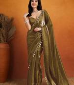 Mahendi color smart designer lace border organza fabric partywear organza saree