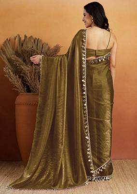 Mahendi color smart designer lace border organza fabric partywear organza saree 2