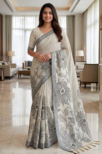 Black color linen fabric designer partywear saree