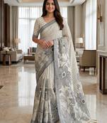 Black color linen fabric designer partywear saree