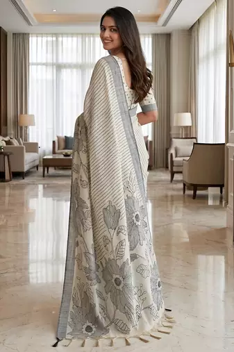 Black color linen fabric designer partywear saree