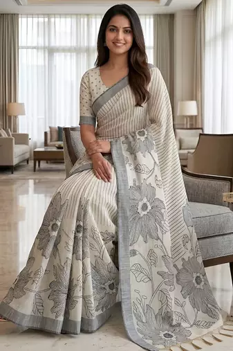 Black color linen fabric designer partywear saree