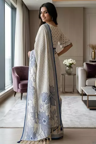 Blue color linen fabric designer partywear saree