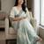 Green color linen fabric designer partywear saree