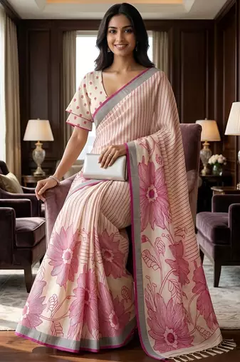 Pink color linen fabric designer partywear saree
