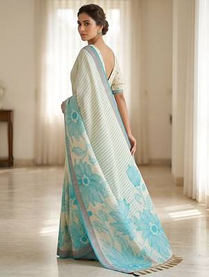 Rama color linen fabric designer partywear saree 2